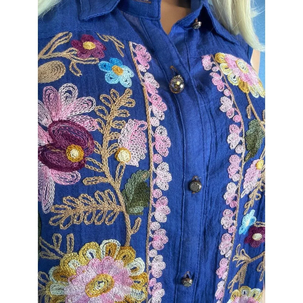 NWT Aratta Adonis Blue Embroidered Maxi Duster Shirt Dress S $228 Boho Festival - Picture 17 of 17